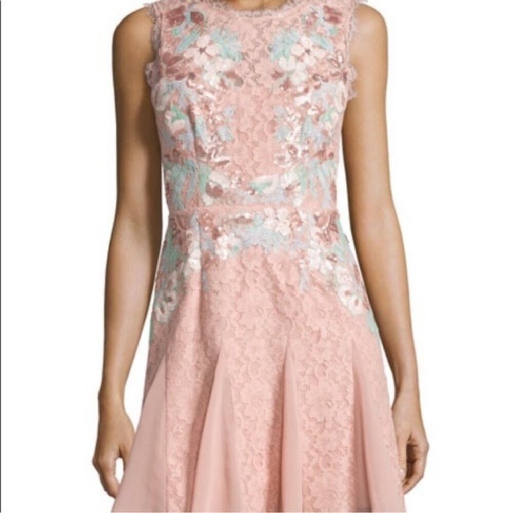 BCBGMaxAzria Blush and Mint Lace Prom Dress